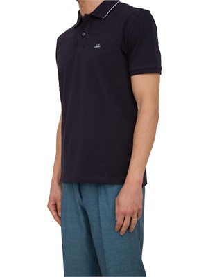 Polo blu uomo C.P. Company in cotone e logo ricamato in UOMO