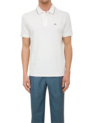 Polo bianca uomo C.P. Company in cotone e logo ricamato in UOMO