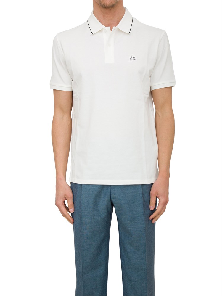Polo bianca uomo C.P. Company in cotone e logo ricamato