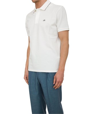 Polo bianca uomo C.P. Company in cotone e logo ricamato in UOMO