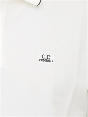 Polo bianca uomo C.P. Company in cotone e logo ricamato in UOMO