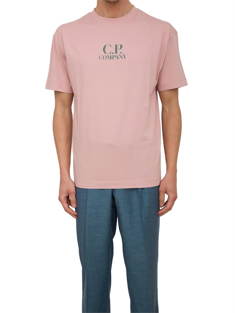 T-shirt rosa C.P. Company in cotone con stampa avanti e dietro
