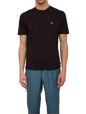T-shirt nera uomo C.P. Company in cotone con cappuccio Goggle stampato dietro in UOMO