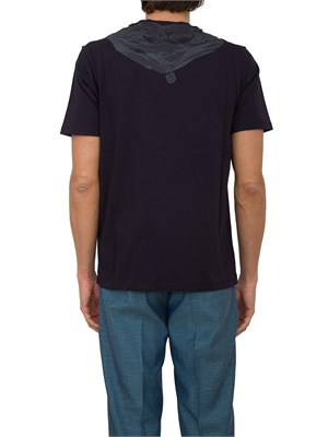 T-shirt blu uomo C.P. Company in cotone con cappuccio Goggle stampato dietro in UOMO