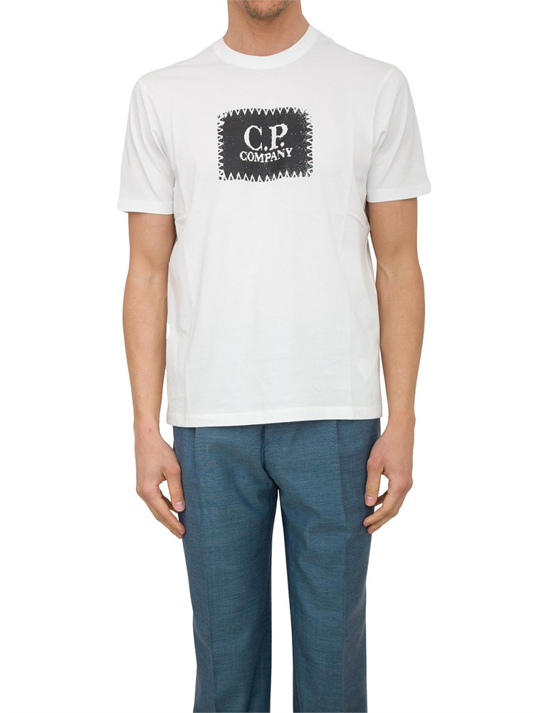 T-shirt bianca girocollo C.P. Company in cotone con logo stampato