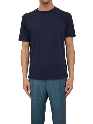 T-shirt blu girocollo C.P. Company in cotone con logo ricamato in UOMO