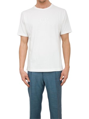 T-shirt bianca girocollo C.P. Company in cotone con logo ricamato in UOMO