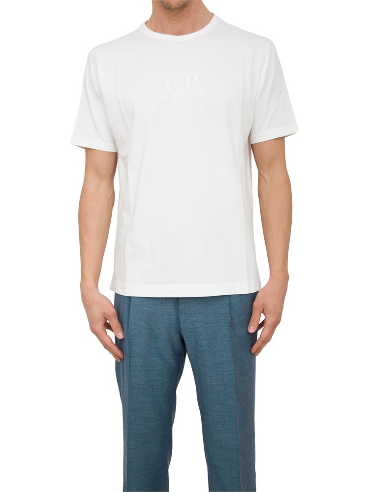 T-shirt bianca girocollo C.P. Company in cotone con logo ricamato