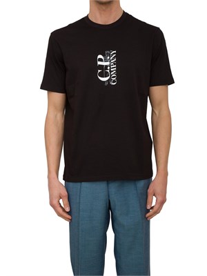 T-shirt uomo nera C.P. Company in cotone con stampa logo in UOMO