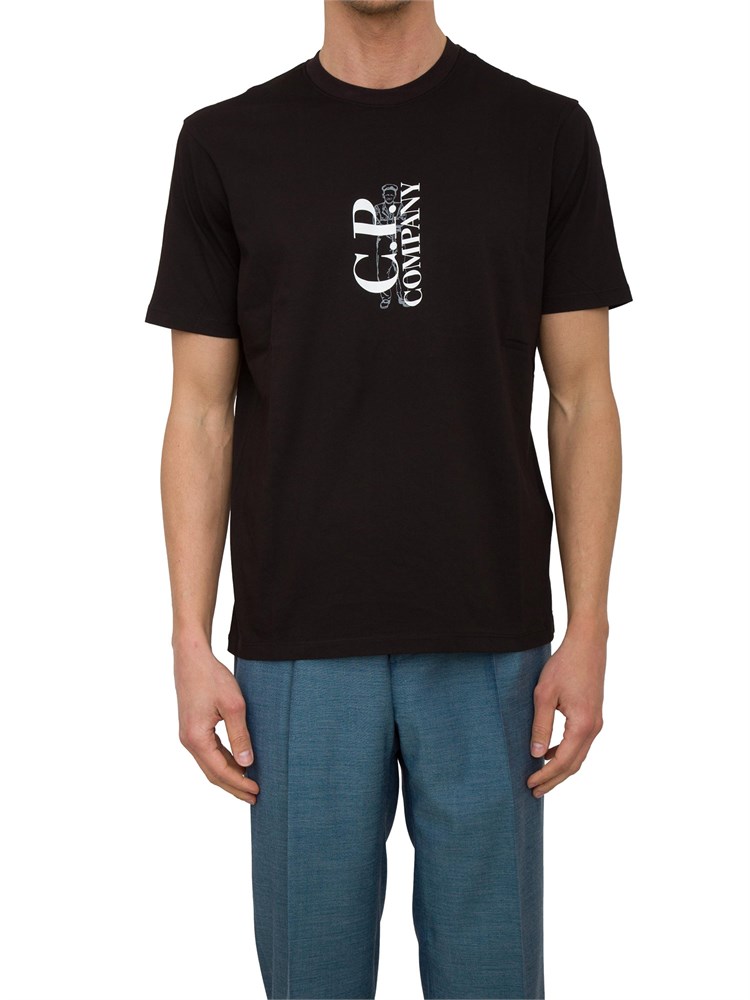 T-shirt uomo nera C.P. Company in cotone con stampa logo