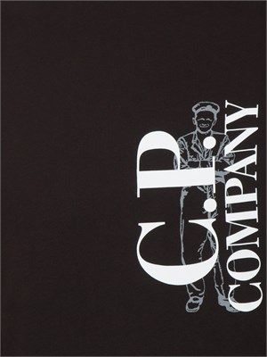 T-shirt uomo nera C.P. Company in cotone con stampa logo in UOMO