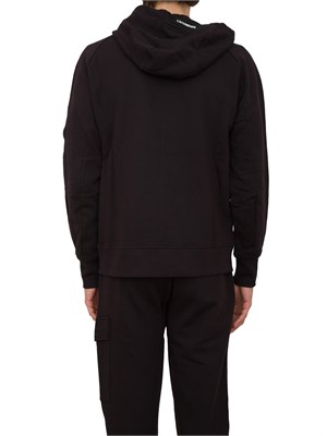 Felpa nera uomo C.P. Company full zip con cappuccio regolabile in tessuto cotone in UOMO