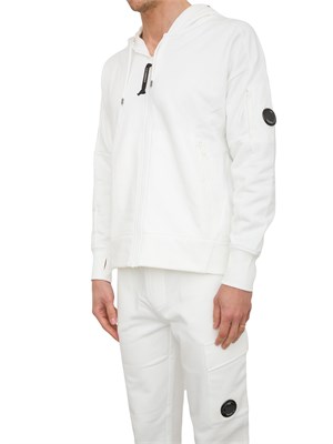 Felpa bianca uomo C.P. Company full zip con cappuccio regolabile in tessuto cotone in UOMO