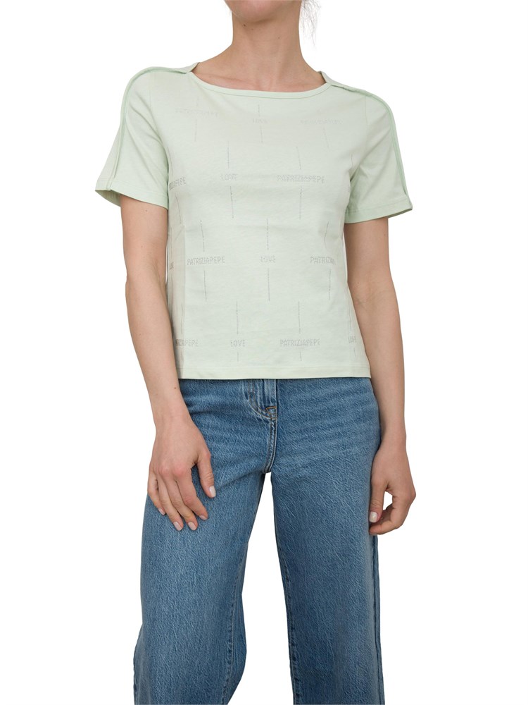T-shirt verde Patrizia Pepe logo strass all-over
