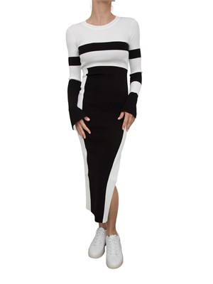 Abito midi Patrizia Pepe bicolor bianco nero in rasato in DONNA