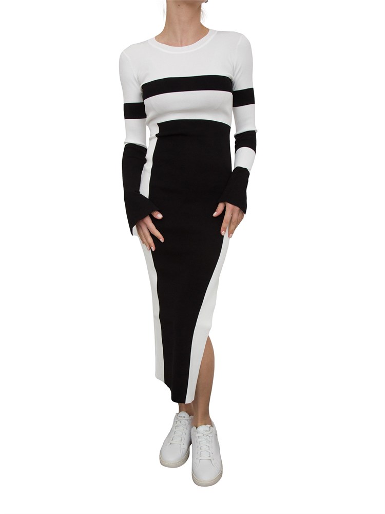 Abito midi Patrizia Pepe bicolor bianco nero in rasato