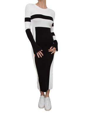 Abito midi Patrizia Pepe bicolor bianco nero in rasato in DONNA