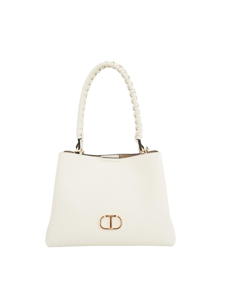 Borsa a spalla avorio Twinset manico intrecciato