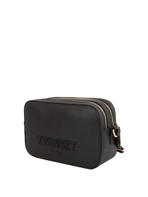 Borsa camera bag nera Twinset con tracolla tessuto e logo in DONNA