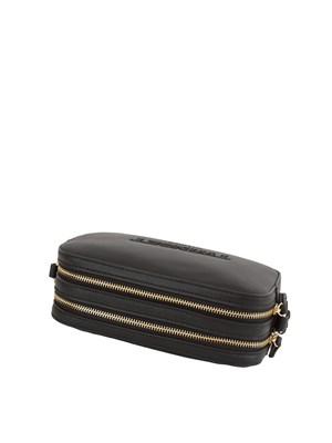 Borsa camera bag nera Twinset con tracolla tessuto e logo in DONNA