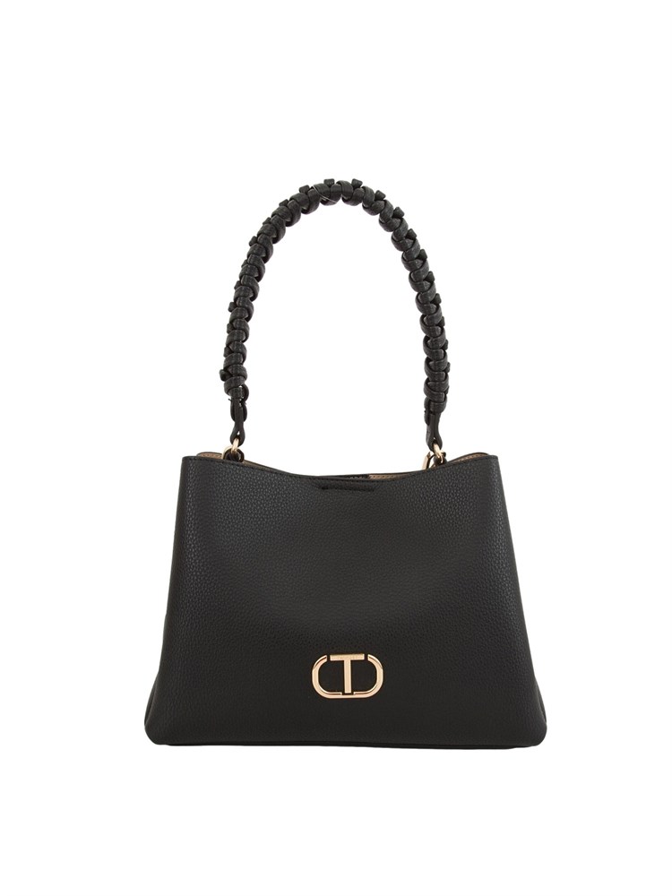 Borsa a spalla nera Twinset manico intrecciato