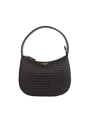 Borsa hobo nera Twinset lavorazione intrecciata in DONNA