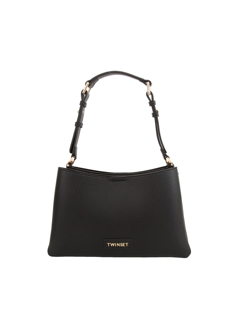 Borsa a spalla nera Twinset ecopelle martellata