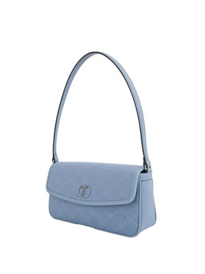 Borsetta a spalla Twinset in tessuto jacquard celeste con stampa logo all over tono su tono in DONNA