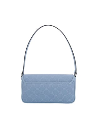 Borsetta a spalla Twinset in tessuto jacquard celeste con stampa logo all over tono su tono in DONNA