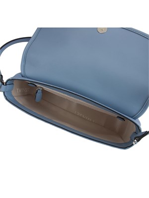 Borsetta a spalla Twinset in tessuto jacquard celeste con stampa logo all over tono su tono in DONNA