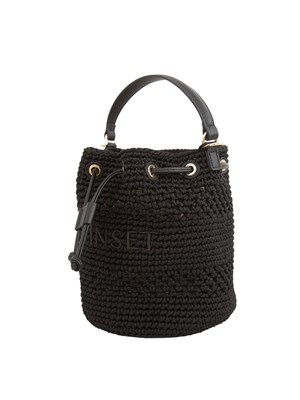 Borsa a secchiello nera Twinset in cotone crochet realizzata a mano in DONNA