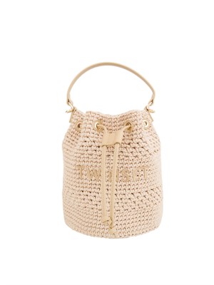 Borsa a secchiello naturale Twinset in cotone crochet realizzata a mano in DONNA