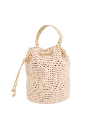 Borsa a secchiello naturale Twinset in cotone crochet realizzata a mano in DONNA