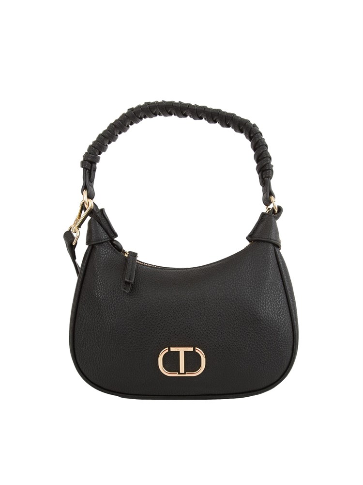 Borsa hobo nera Twinset manico intrecciato