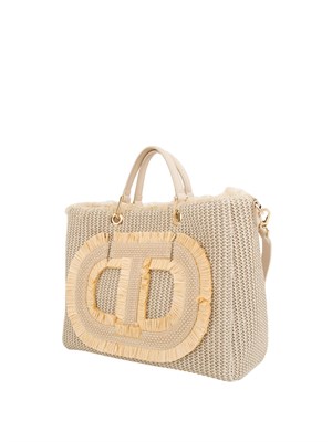 Borsa shopper beige Twinset effetto paglia con Oval T in DONNA