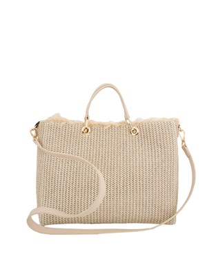 Borsa shopper beige Twinset effetto paglia con Oval T in DONNA