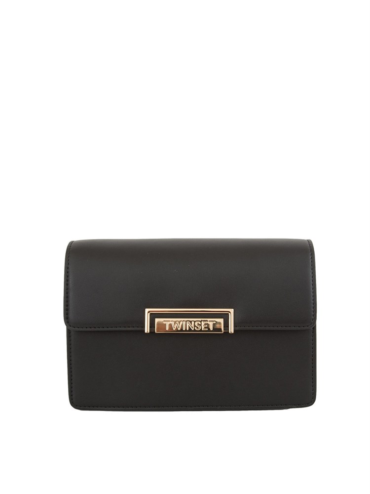 Borsa nera Twinset con patta e tracolla catena ed ecopelle