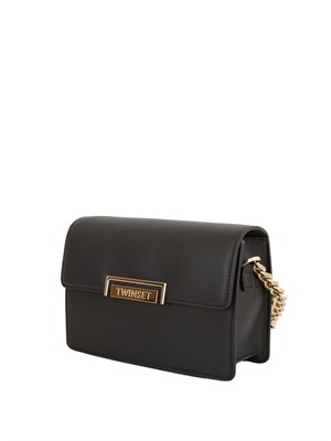 Borsa nera Twinset con patta e tracolla catena ed ecopelle in DONNA