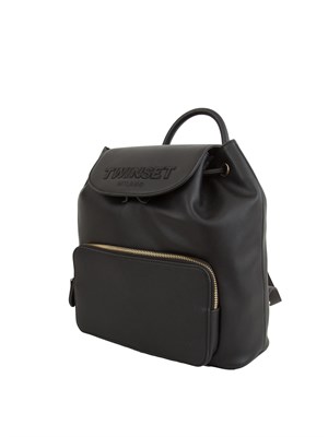 Zaino nero Twinset nappa liscia e logo su patta in DONNA