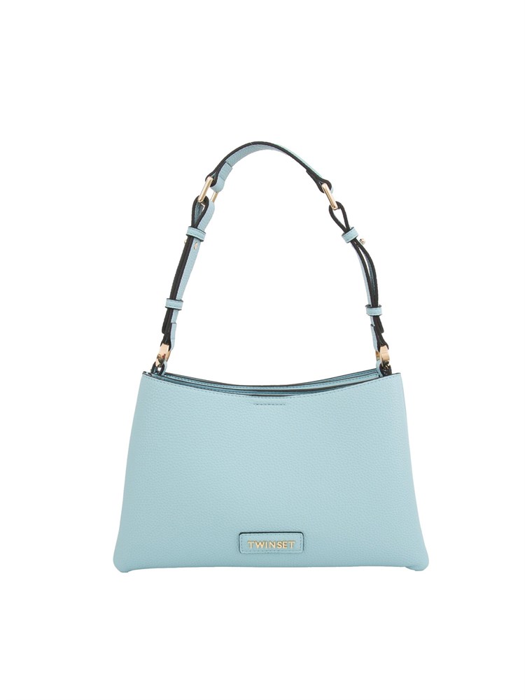 Borsa a spalla celeste Twinset ecopelle martellata