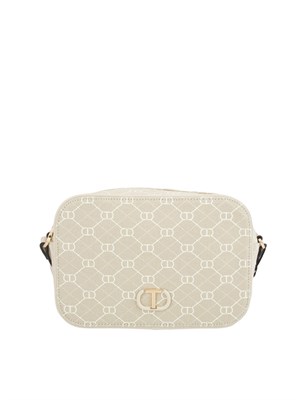 Borsa a tracolla celeste Twinset con stampa logo all over tono su tono in DONNA