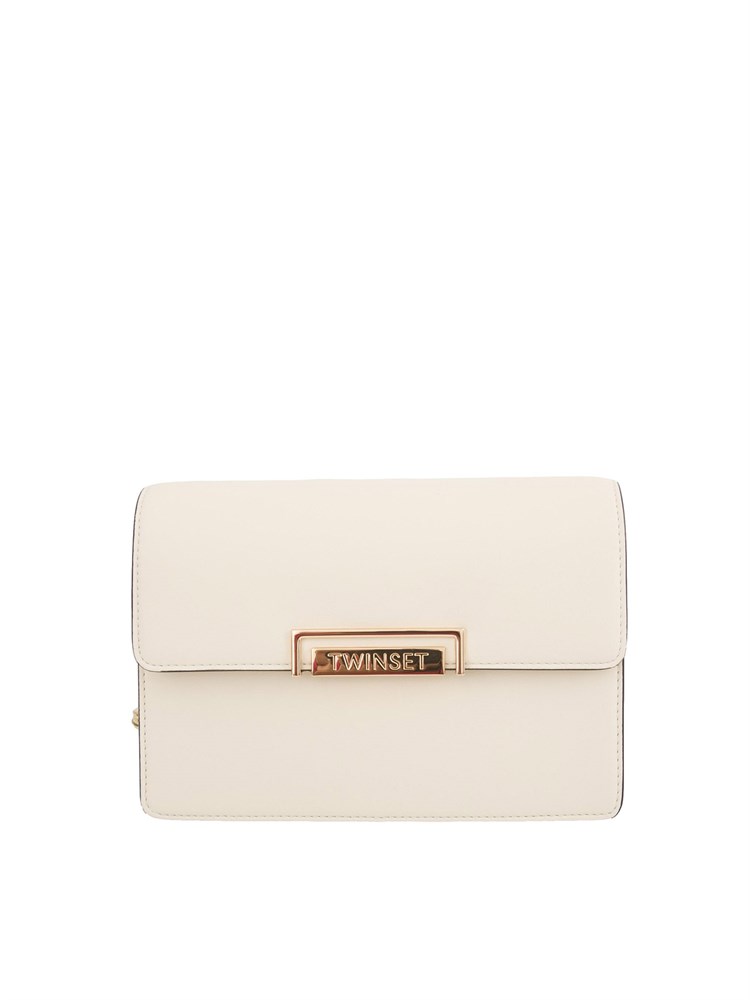 Borsa avorio Twinset con patta e tracolla catena ed ecopelle