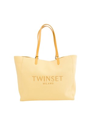 Borsa a spalla Twinset in canvas giallo e ricamo logo lettering in DONNA