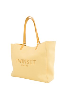 Borsa a spalla Twinset in canvas giallo e ricamo logo lettering in DONNA