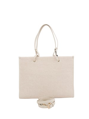 Borsa shopper Twinset in canvas cipria e ricamo logo lettering in DONNA