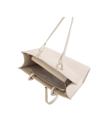 Borsa shopper Twinset in canvas cipria e ricamo logo lettering in DONNA