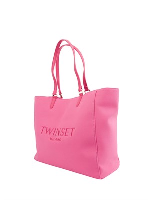 Borsa a spalla Twinset in canvas fuxia e ricamo logo lettering in DONNA