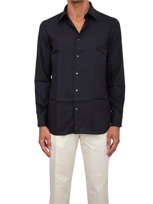 Camicia uomo Emporio Armani in misto cotone e lyocell blu in UOMO