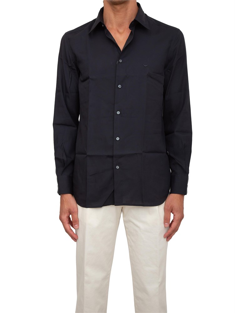 Camicia uomo Emporio Armani in misto cotone e lyocell blu
