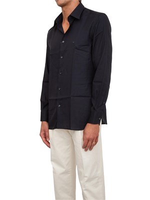 Camicia uomo Emporio Armani in misto cotone e lyocell blu in UOMO